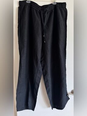 NWT Soft Linen Blend Black Wide Leg Pant 18/20 Lane Bryant drawstring elastic